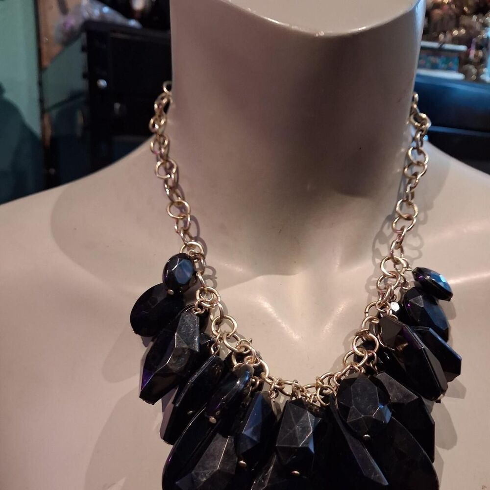 Braziano CN Black and Gold Statement Necklace Glam Goth